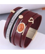 Vintage Style Rhinestone and Thin Chain Collocation Women Multi-layers Bangle - Red