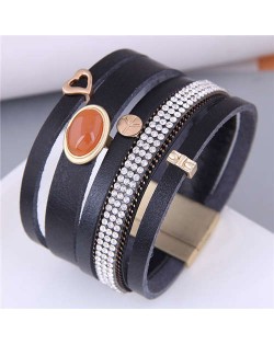 Vintage Style Rhinestone and Thin Chain Collocation Women Multi-layers Bangle - Black