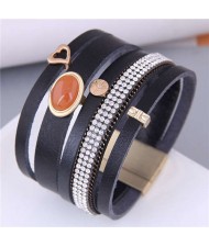 Vintage Style Rhinestone and Thin Chain Collocation Women Multi-layers Bangle - Black