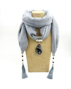 Ethnic Fashion Water-drop Gem Pendant Scarf Necklace - Gray