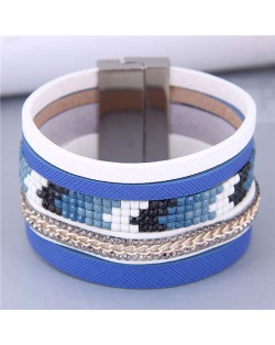 Wide Design Gradient Color Beads Inlaid Mosaic Unique Style Women Bangle - Blue