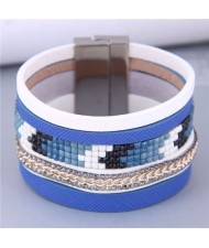 Wide Design Gradient Color Beads Inlaid Mosaic Unique Style Women Bangle - Blue