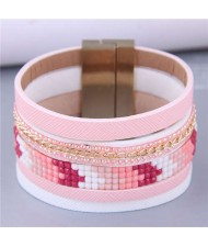 Wide Design Gradient Color Beads Inlaid Mosaic Unique Style Women Bangle - Pink