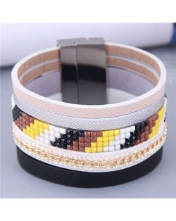 Wide Design Gradient Color Beads Inlaid Mosaic Unique Style Women Bangle - Yellow