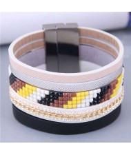 Wide Design Gradient Color Beads Inlaid Mosaic Unique Style Women Bangle - Yellow