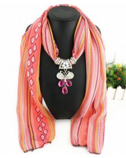 Ethnic Fashion Water-drop Gem Pendant Scarf Necklace - Royal Blue