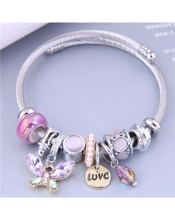 U.S. Fashion Elegant Style Butterfly Love Alphabet and Water Drop Multi-elements Charm Bangle - Violet