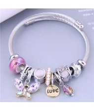 U.S. Fashion Elegant Style Butterfly Love Alphabet and Water Drop Multi-elements Charm Bangle - Violet