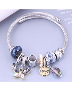 U.S. Fashion Elegant Style Butterfly Love Alphabet and Water Drop Multi-elements Charm Bangle - Blue