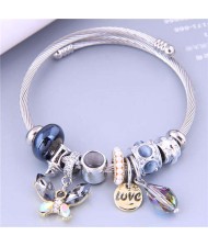 U.S. Fashion Elegant Style Butterfly Love Alphabet and Water Drop Multi-elements Charm Bangle - Blue