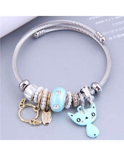 Lovely Cat and Angle Wings Multi-elements Classic Design Women Charm Bangle - Blue