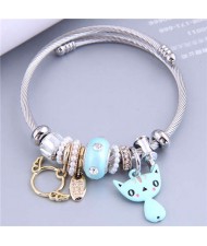 Lovely Cat and Angle Wings Multi-elements Classic Design Women Charm Bangle - Blue