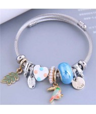 Cottagecore Style Bird and Leaves Multi-element Charm Pendants Women Wholesale Fashion Bangle - Blue