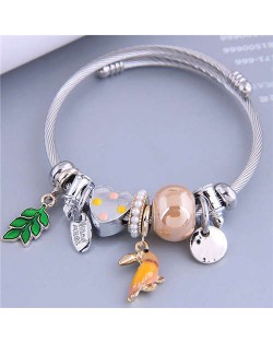 Cottagecore Style Bird and Leaves Multi-element Charm Pendants Women Wholesale Fashion Bangle - Orange