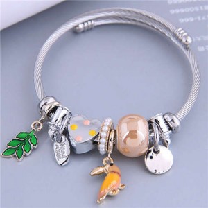 Cottagecore Style Bird and Leaves Multi-element Charm Pendants Women Wholesale Fashion Bangle - Orange