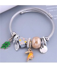 Cottagecore Style Bird and Leaves Multi-element Charm Pendants Women Wholesale Fashion Bangle - Orange