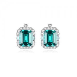 Elegant Design Square Green Gem Embellished Wholesale 925 Sterling Silver Jewelry Earrings