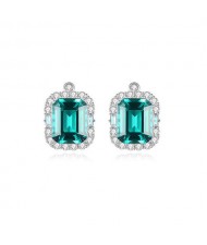 Elegant Design Square Green Gem Embellished Wholesale 925 Sterling Silver Jewelry Earrings