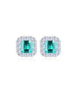 Wholesale 925 Sterling Silver Jewelry Luxurious Emerald Green Stone Square Design Ear Studs