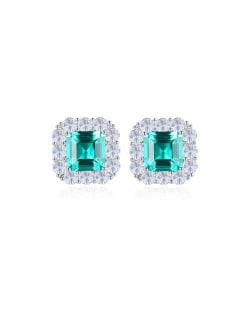 Wholesale 925 Sterling Silver Jewelry Luxurious Emerald Green Stone Square Design Ear Studs