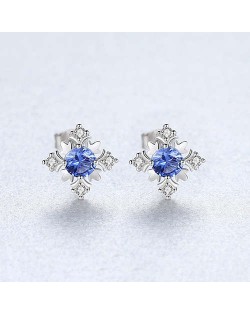 Glistening Cubic Zirconia Snowflake Design Wholesale 925 Sterling Silver Earrings - Blue