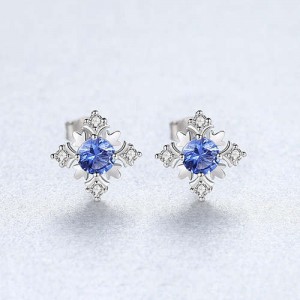 Glistening Cubic Zirconia Snowflake Design Wholesale 925 Sterling Silver Earrings - Blue
