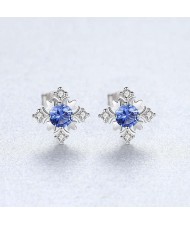 Glistening Cubic Zirconia Snowflake Design Wholesale 925 Sterling Silver Earrings - Blue