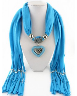 All-match Style Love Pendant Scarf Necklace - Sky Blue