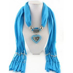 All-match Style Love Pendant Scarf Necklace - Sky Blue
