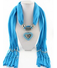 All-match Style Love Pendant Scarf Necklace - Sky Blue