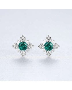 Glistening Cubic Zirconia Snowflake Design Wholesale 925 Sterling Silver Earrings - Green
