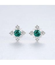 Glistening Cubic Zirconia Snowflake Design Wholesale 925 Sterling Silver Earrings - Green
