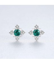 Glistening Cubic Zirconia Snowflake Design Wholesale 925 Sterling Silver Earrings - Green