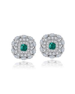 Gorgeous Shining Green Cubic Zirconia Paved Square Shape Wholesale 925 Sterling Silver Earrings