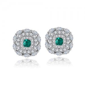 Gorgeous Shining Green Cubic Zirconia Paved Square Shape Wholesale 925 Sterling Silver Earrings