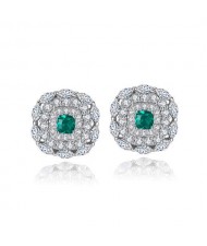 Gorgeous Shining Green Cubic Zirconia Paved Square Shape Wholesale 925 Sterling Silver Earrings