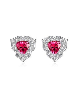 Bling Red Gem Stone Petal Design Temperament Wholesale 925 Sterling Silver Earrings