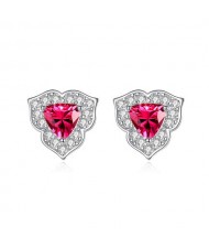 Bling Red Gem Stone Petal Design Temperament Wholesale 925 Sterling Silver Earrings