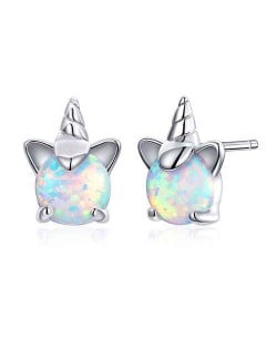 Popular Cute Animal with Horn Design Colorful Opal Wholesale 925 Sterling Silver Ear Studs