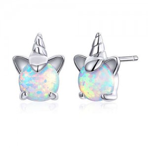 Popular Cute Animal with Horn Design Colorful Opal Wholesale 925 Sterling Silver Ear Studs