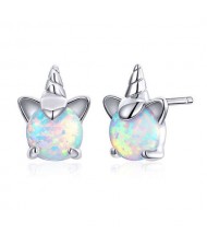 Popular Cute Animal with Horn Design Colorful Opal Wholesale 925 Sterling Silver Ear Studs