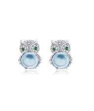 Green Eyes Cute Night Owl Modeling Wholesale 925 Sterling Silver Earrings