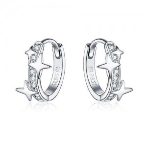 Classic Design U.S. Fashion Shining Stars Wholesale 925 Sterling Silver Small Huggie Earrings - Silver