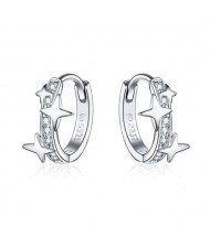Classic Design U.S. Fashion Shining Stars Wholesale 925 Sterling Silver Small Huggie Earrings - Silver