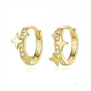 Classic Design U.S. Fashion Shining Stars Wholesale 925 Sterling Silver Small Huggie Earrings - Golden