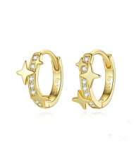 Classic Design U.S. Fashion Shining Stars Wholesale 925 Sterling Silver Small Huggie Earrings - Golden