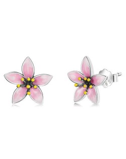 Exquisite Romantic Pink Flower Wholesale 925 Sterling Silver Earrings
