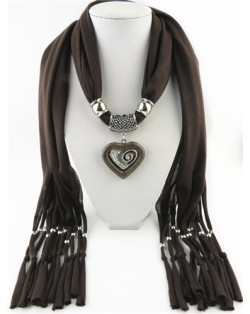 All-match Style Love Pendant Scarf Necklace - Coffee