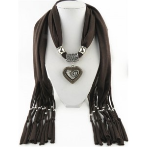 All-match Style Love Pendant Scarf Necklace - Coffee