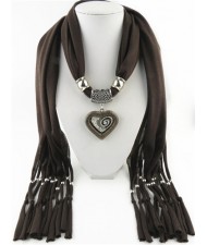 All-match Style Love Pendant Scarf Necklace - Coffee